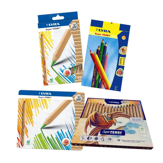 lyra super ferby colored pencils 12 and 18 count sets with triangular grip and thick core pencils