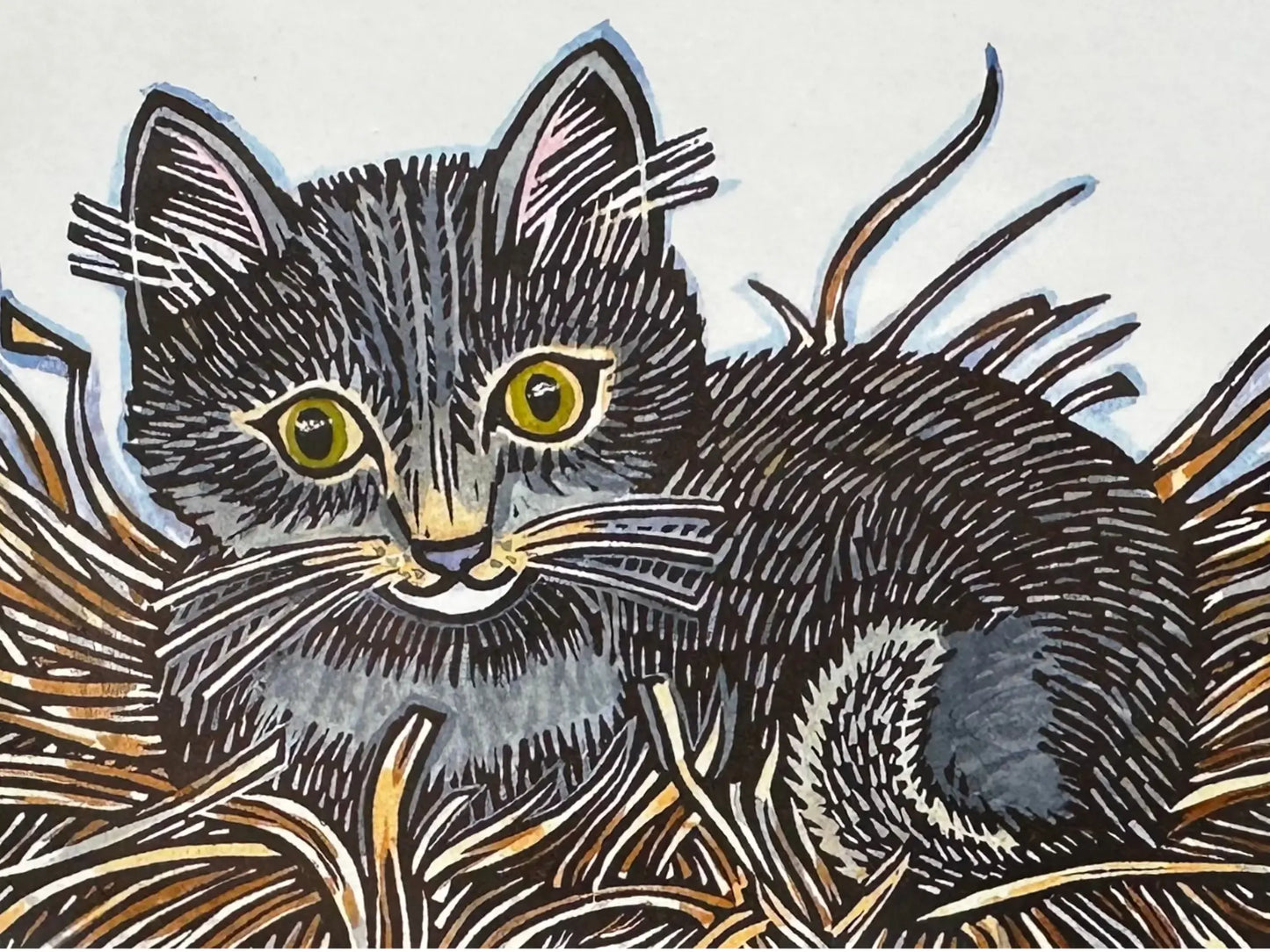 Trio the three-legged kitten sitting on eggs illustration from the picture book