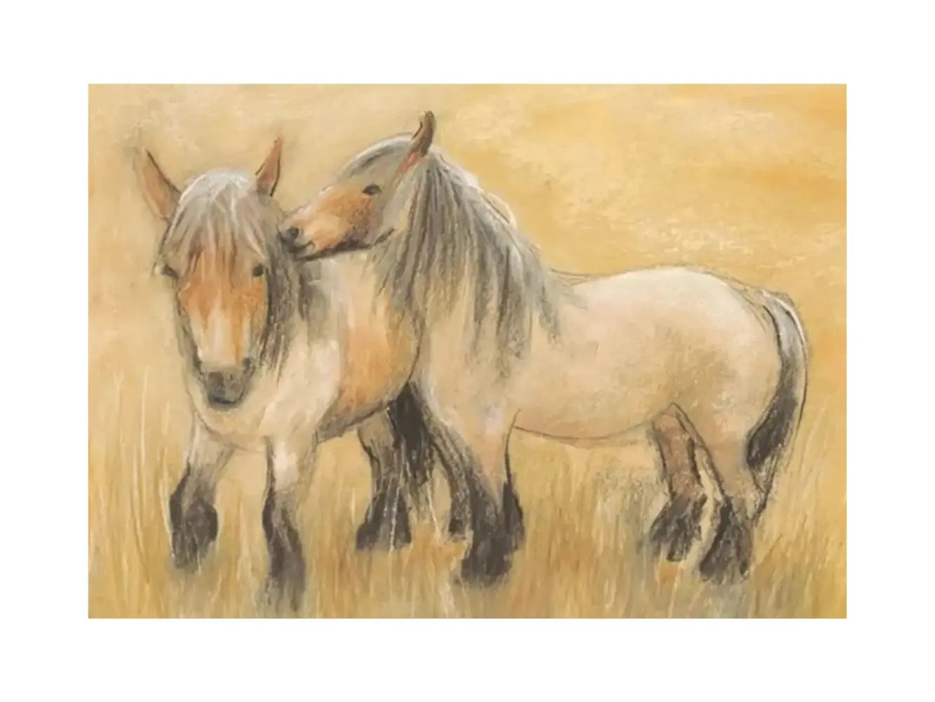 True Belgian Horses postcard by Marjan van Zeyl with two Belgian draft horses in a summer field