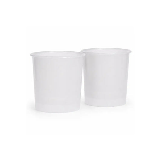 Set of two translucent white watercolor water pots with broad stable bases for rinsing long-handled artist brushes