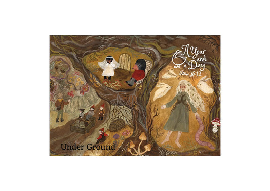 Illustrated album cover with characters around a tree, featuring text 'A Year on a Day' and 'Under Ground'.