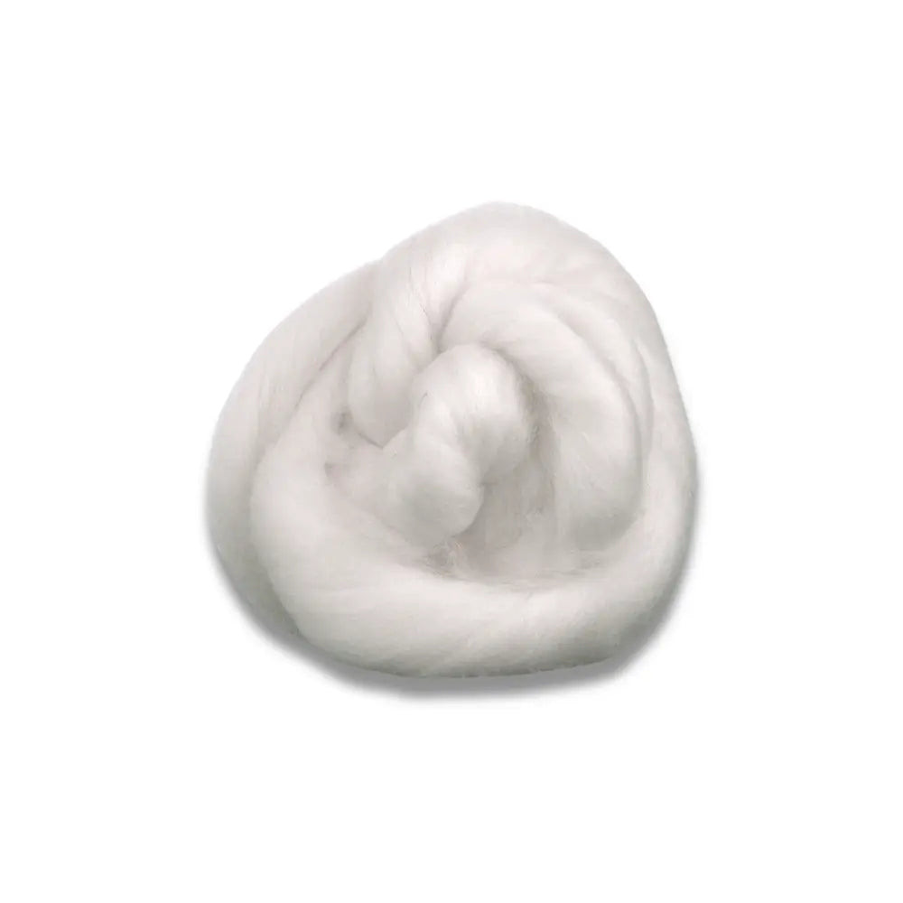 Undyed Polwarth wool combed top fiber for spinning and felting on white background