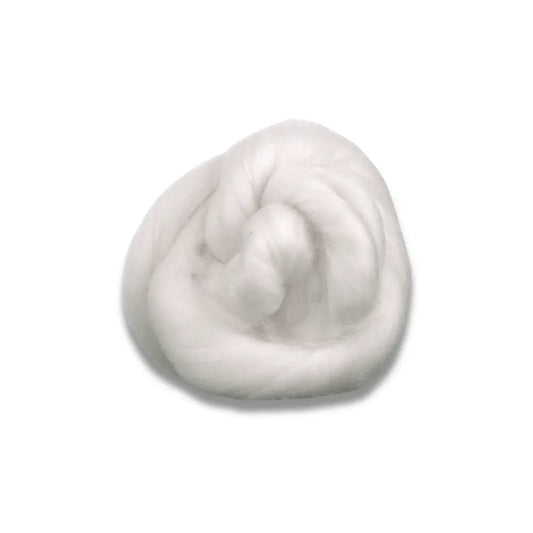 Undyed Polwarth wool combed top fiber for spinning and felting on white background