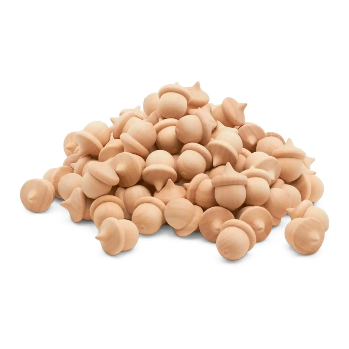 Set of unfinished birch wooden acorns for craft projects