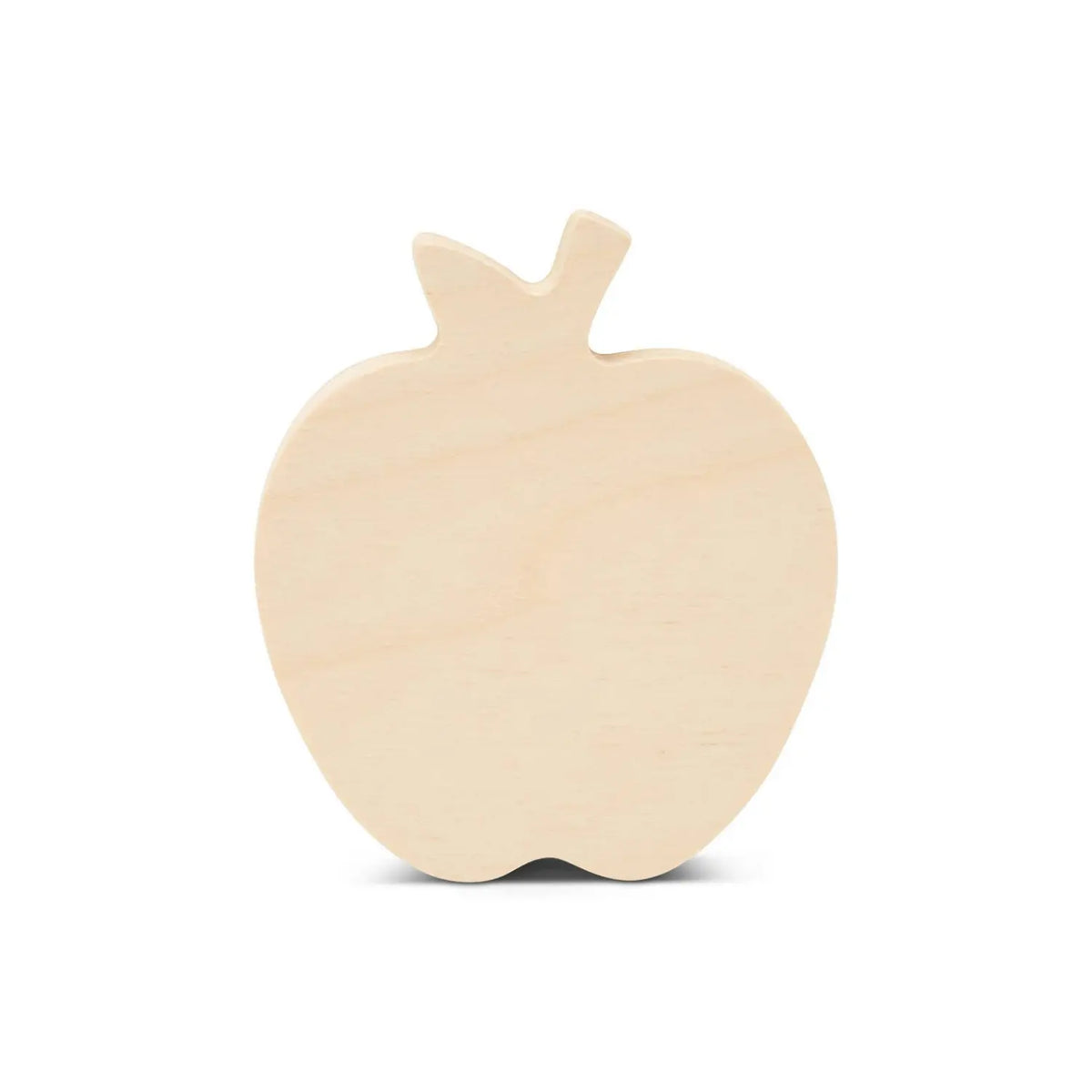 Front view of unfinished wooden apple craft blank in natural birch wood