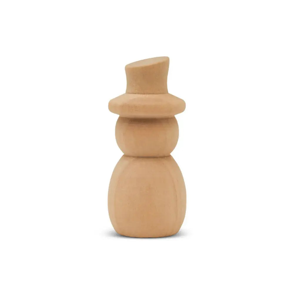 Unfinished birch wood snowman with angled top hat for winter and Christmas crafts