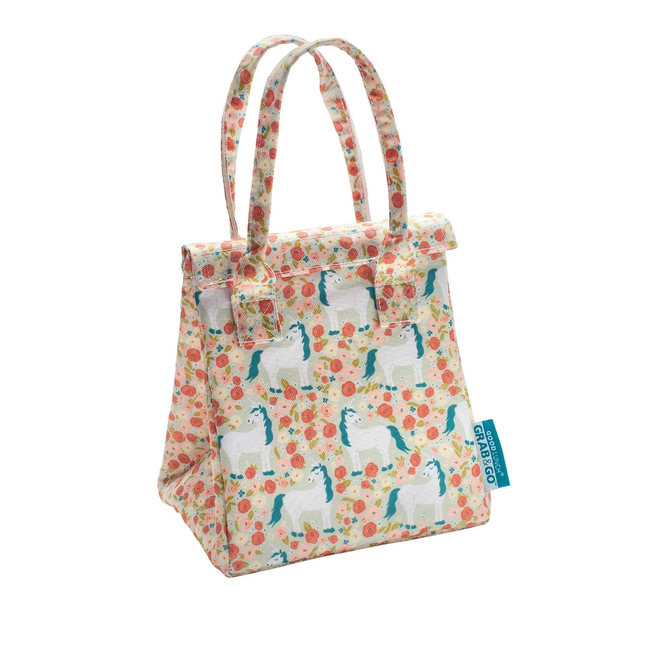 Floral lunch bag with unicorn pattern on a white background