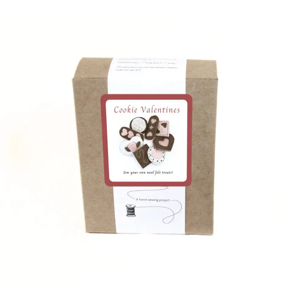 Kraft paper packaging with a label for 'Cookie Valentines' on a white background