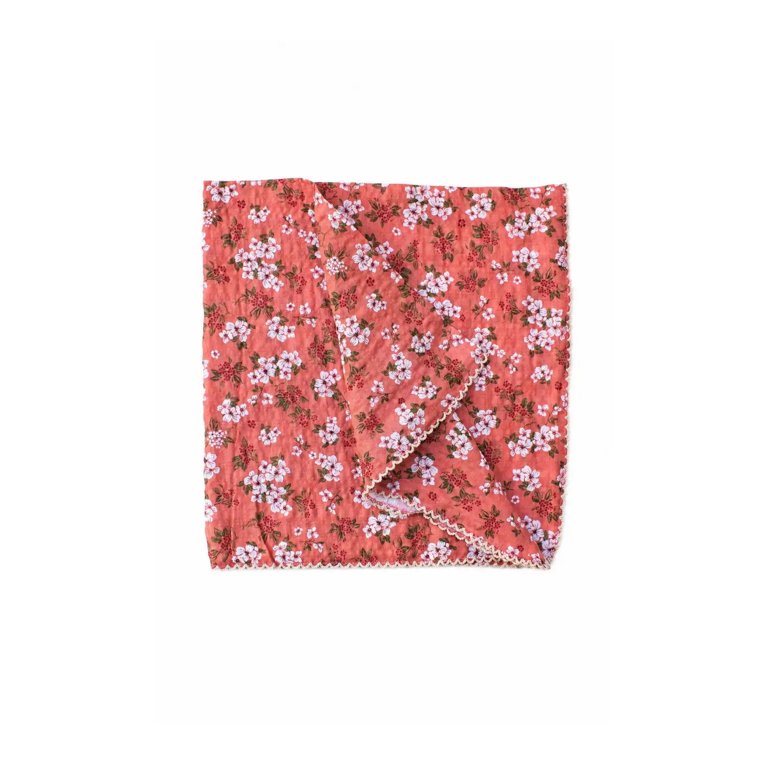 Vintage Floral  square scarf by Tiepology in a coral floral print