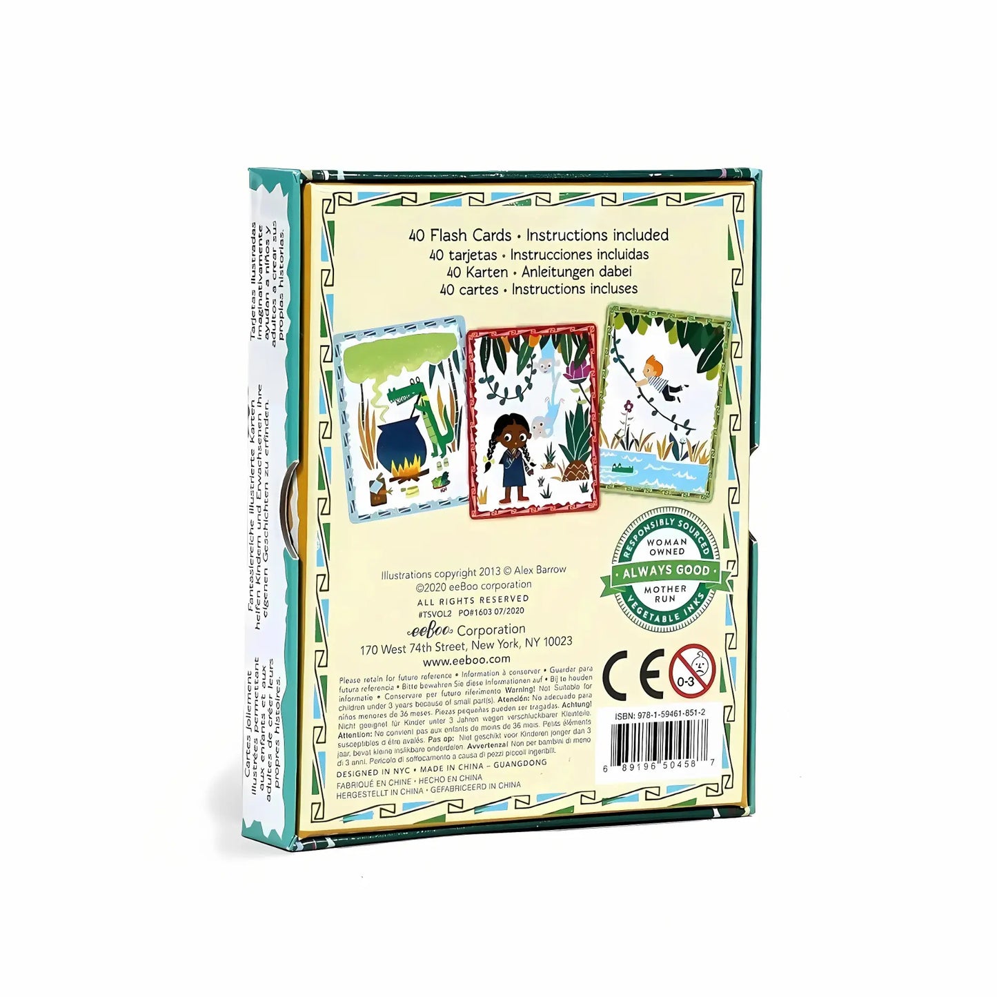 Close up of Volcano Island story cards back of box with details