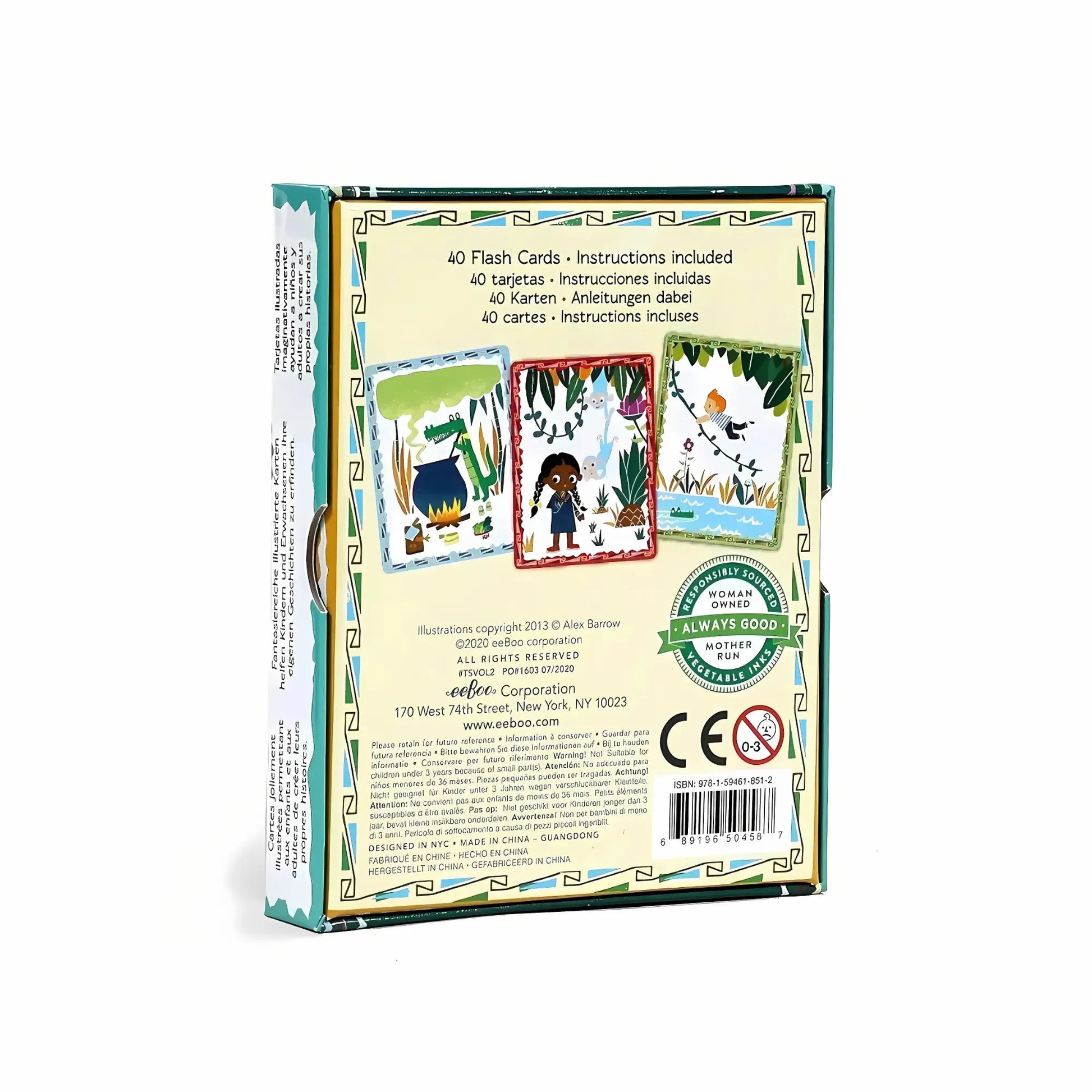 Close up of Volcano Island story cards back of box with details