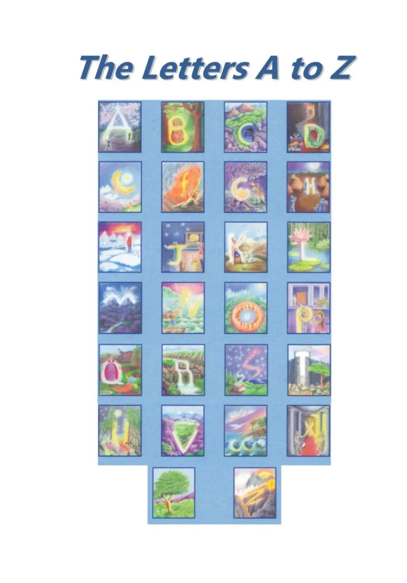 Educational poster with colorful letters A to Z on a blue background