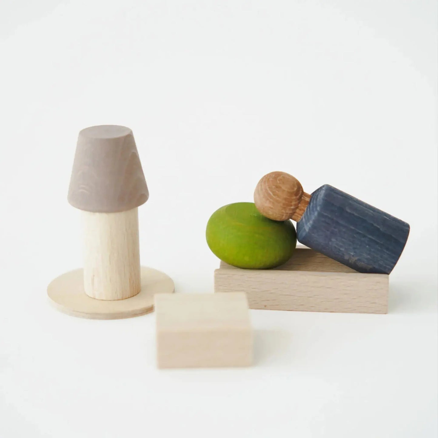 Set of wooden toys on a white background