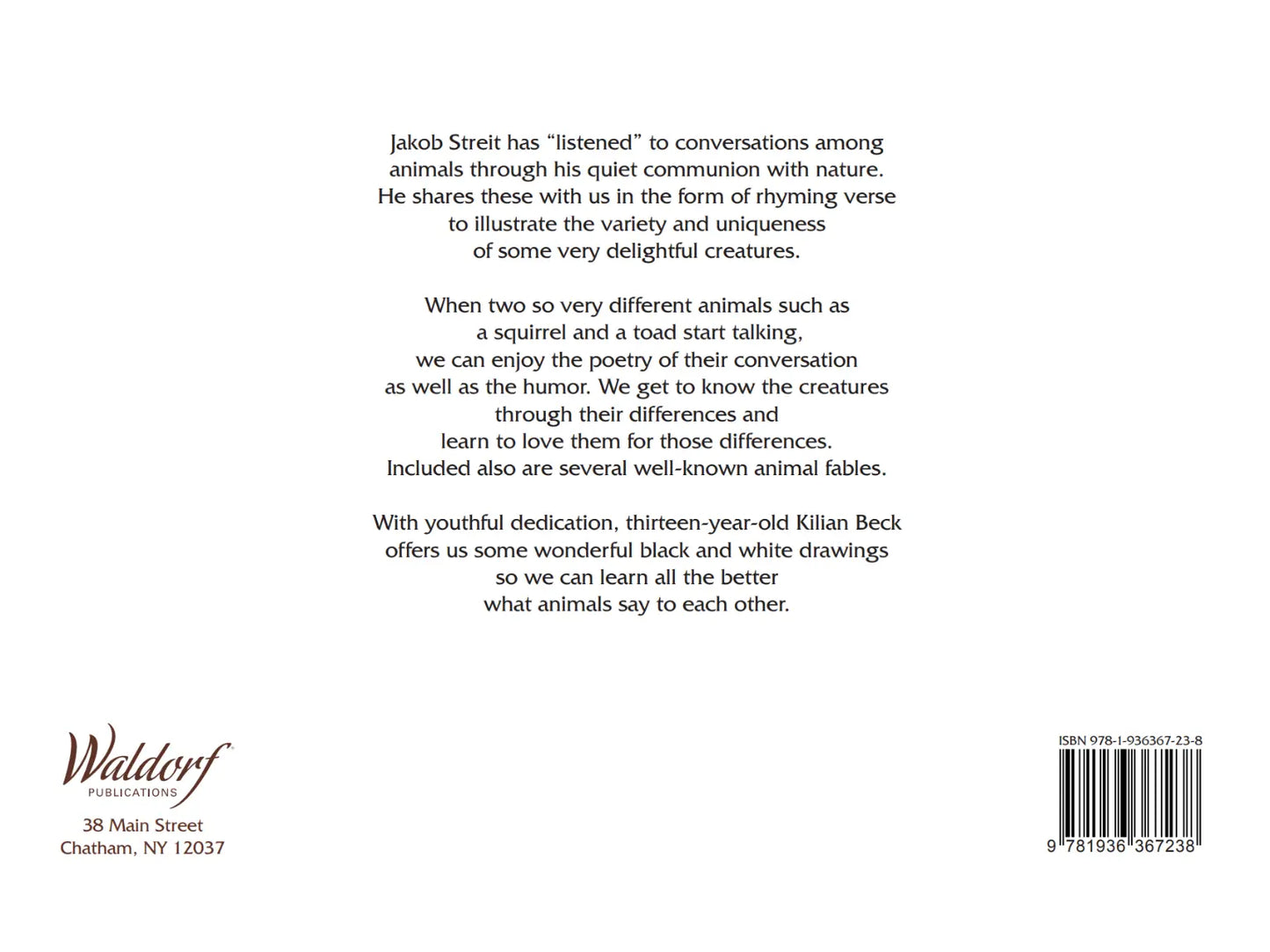 What Animals Say to Each Other nature fables in rhyme by Jakob Streit back of book