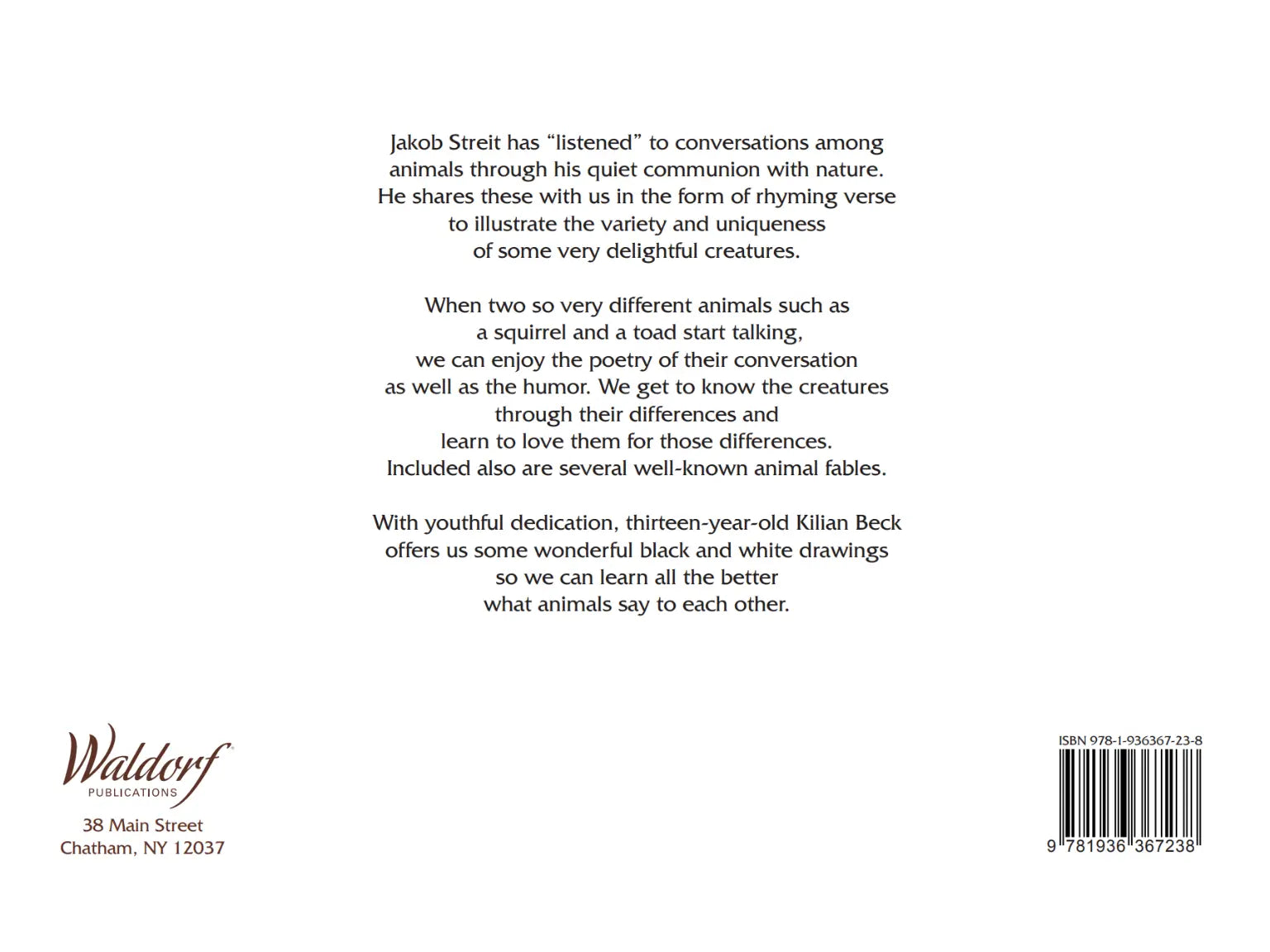 What Animals Say to Each Other nature fables in rhyme by Jakob Streit back of book