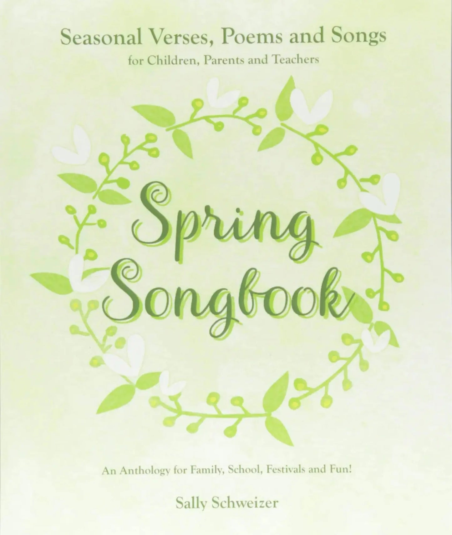 Spring Songbook cover with green text and floral design on a light green background