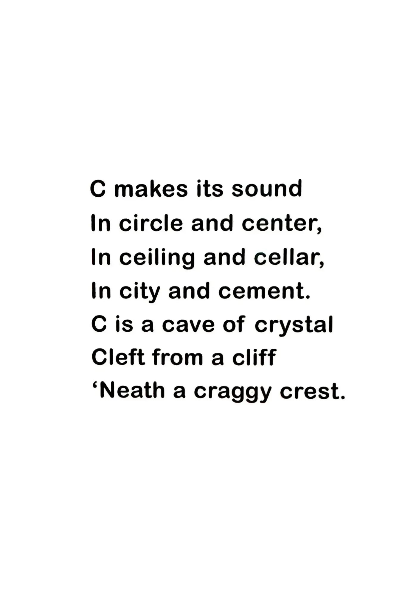 Text poem about the letter 'C' on a white background