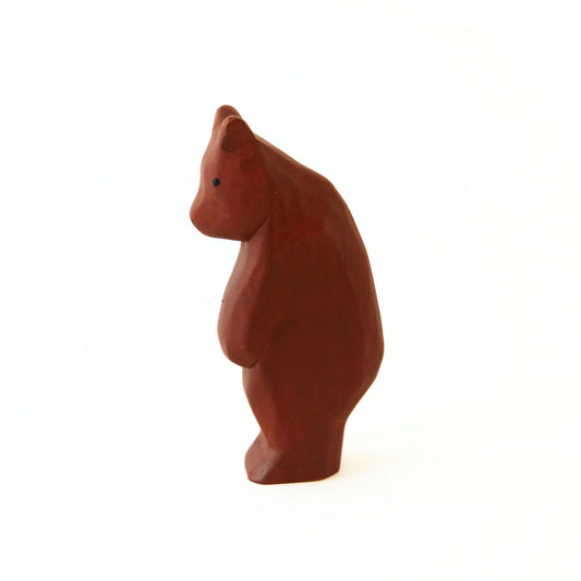 Wooden animal figure brown bear for open ended play on a white background