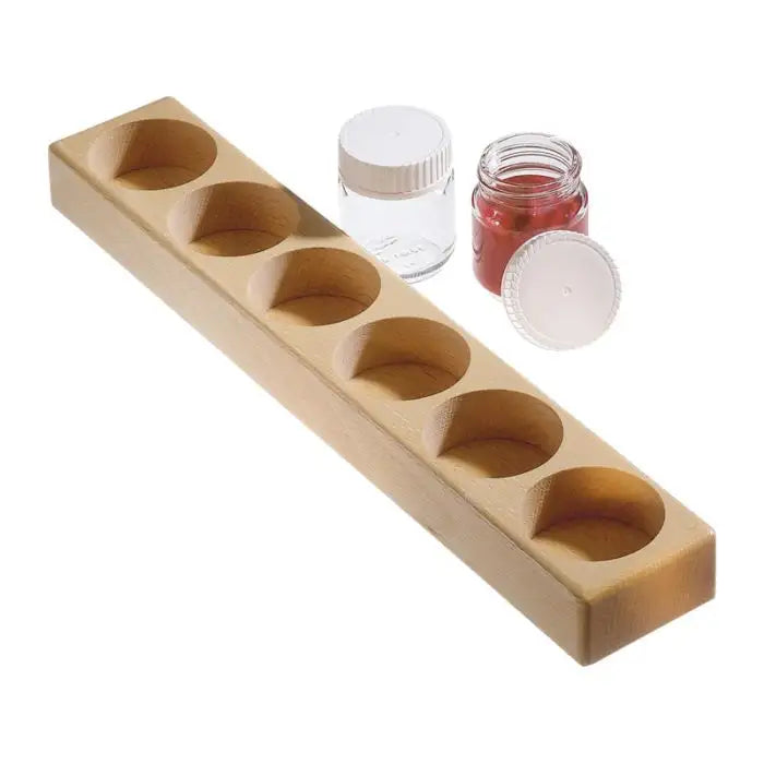 Wooden paint jar holder for six small jars