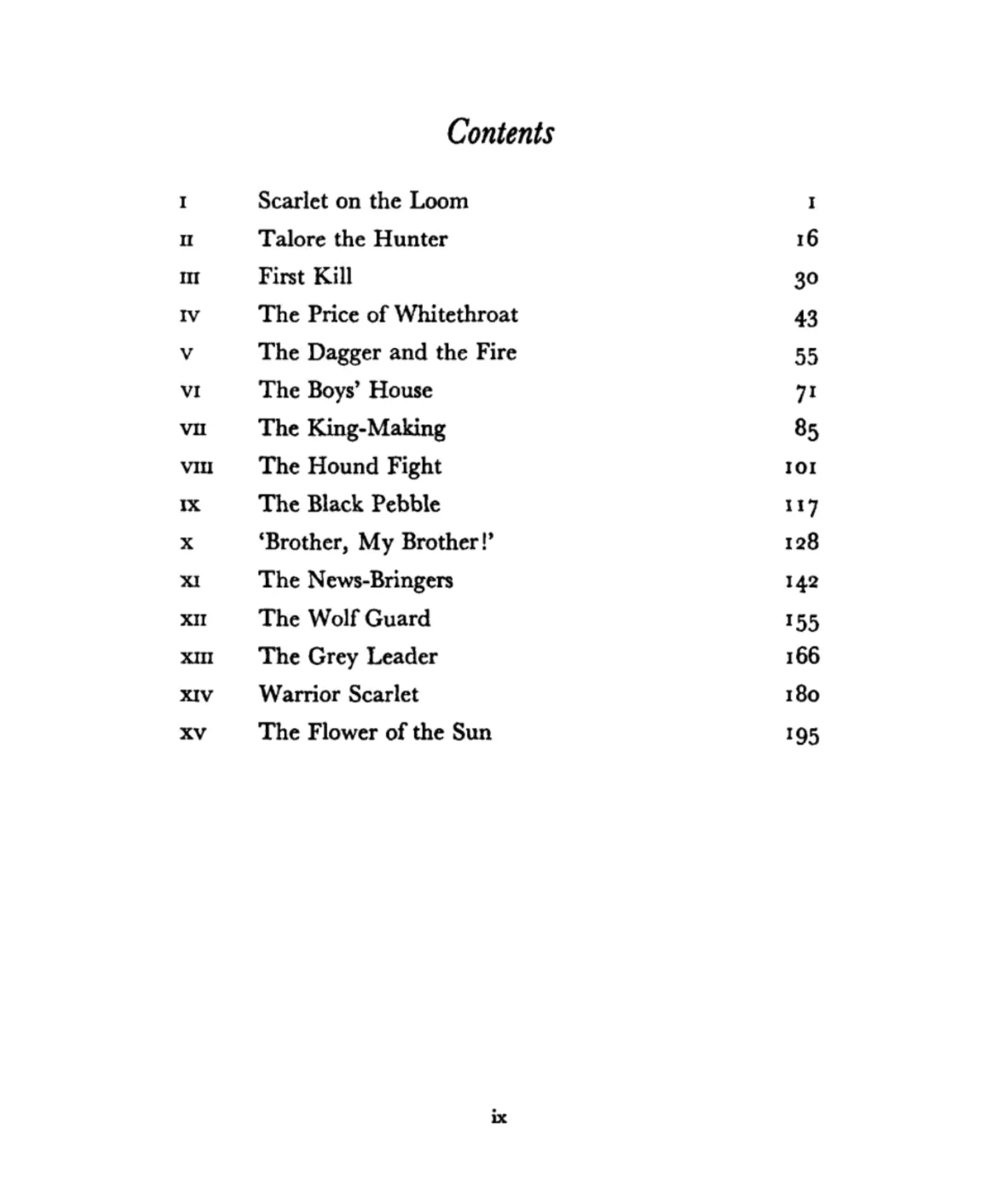 Table of contents page from a book with chapter titles and page numbers.