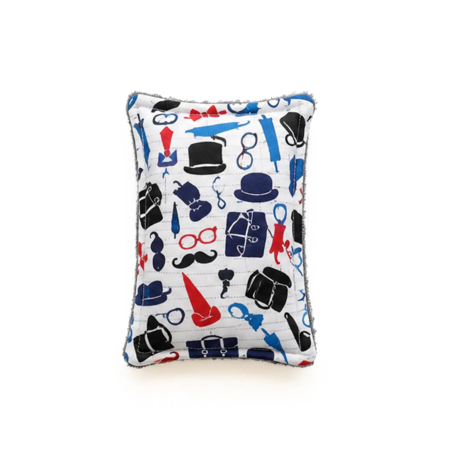 Washable cotton and bamboo sponge with hats, mustaches, ties, glasses, and briefcases