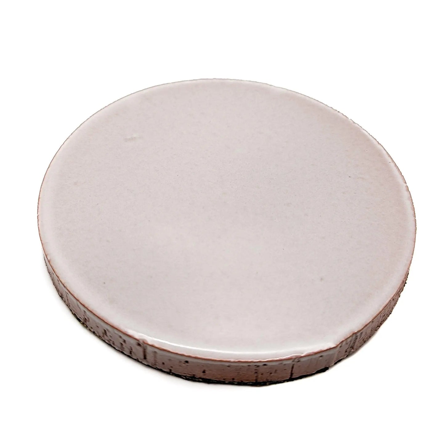 white glazed ceramic pillar candle base with cork backing