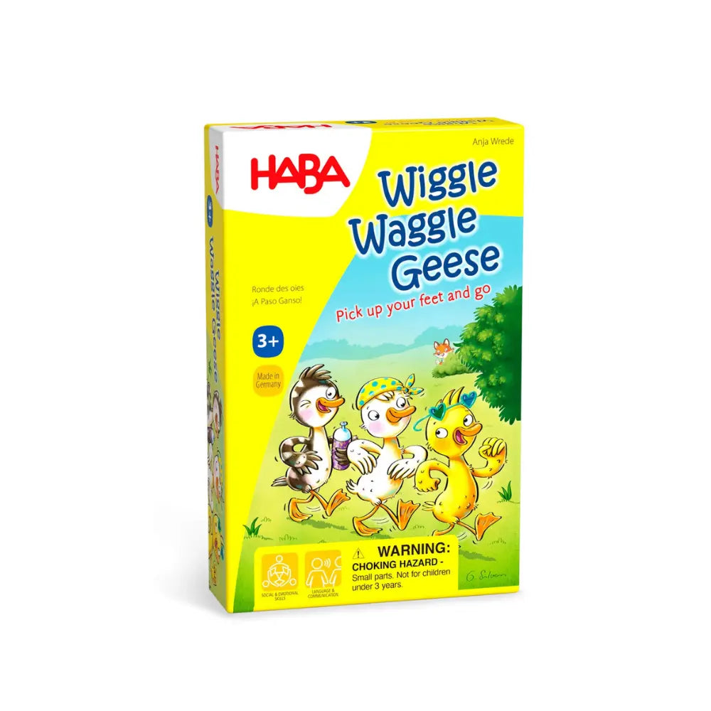 HABA Wiggle Waggle Geese cooperative movement game on a white background