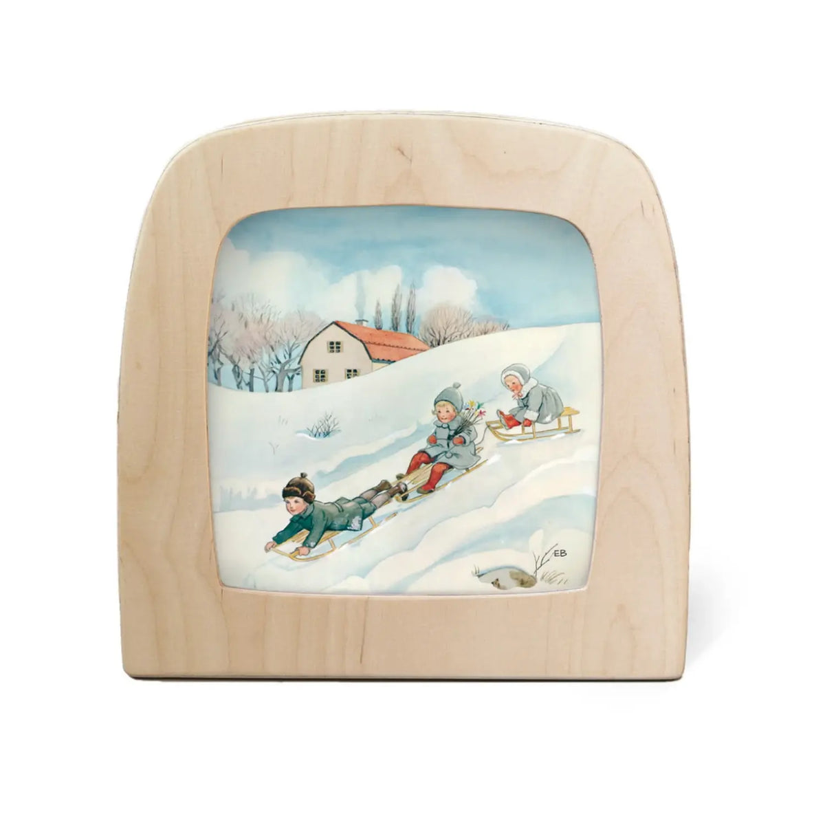 Magic Lamp by Toverlux with Elsa Beskow February winter snow sledding scene from Around the Year