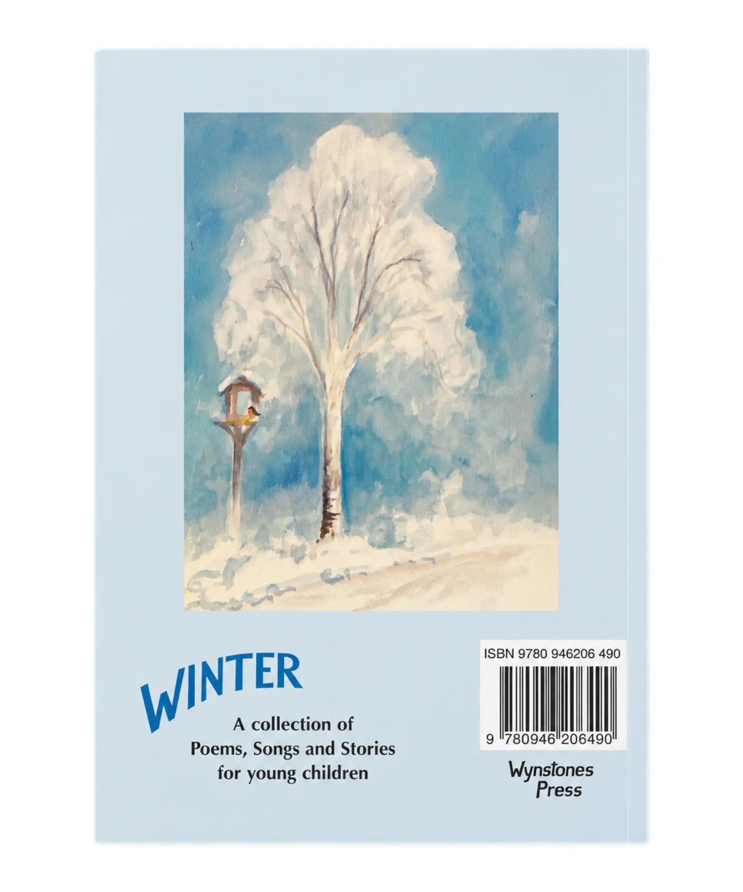 Back cover of Winter, a Waldorf early childhood seasonal book with winter poems, songs, stories, and a Nativity play from Wynstones Press.