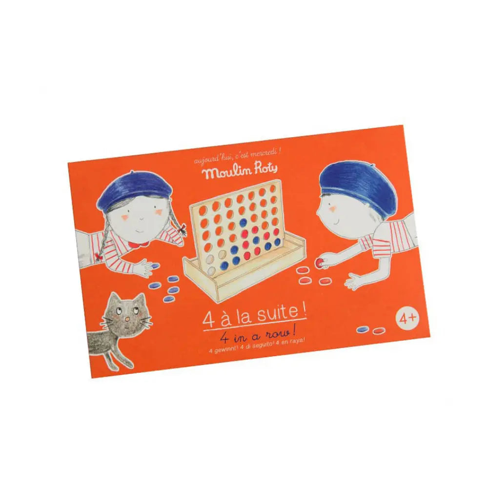 Wooden 4 in a row children's board game in red box packaging