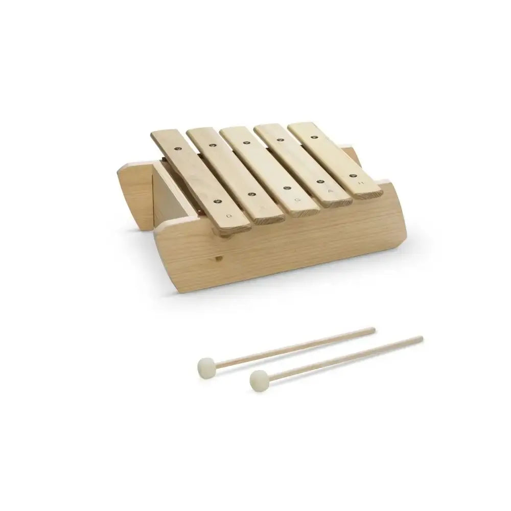 Wooden Baby Marimba with two mallets on a white background
