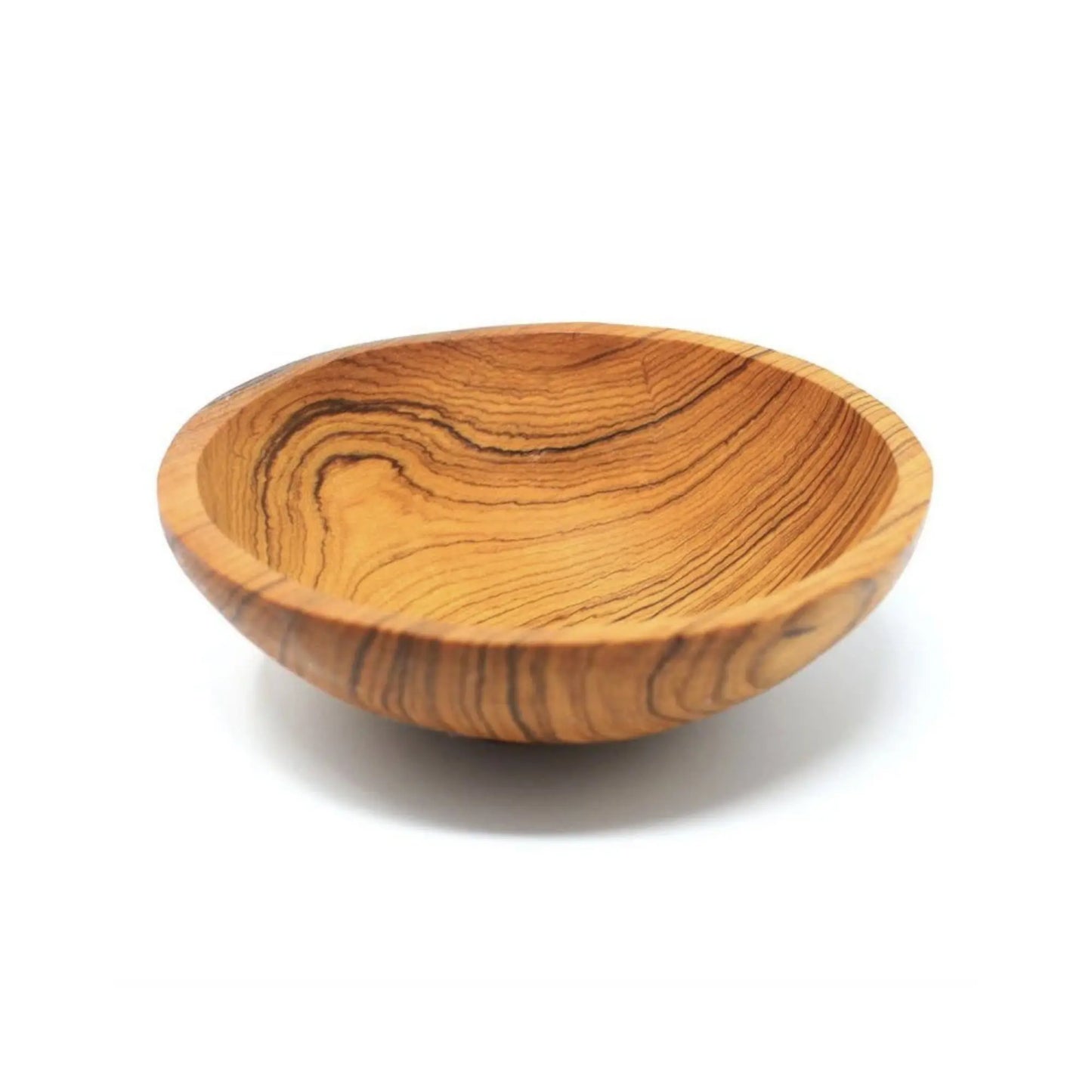 Wooden bowl with a natural grain pattern on a white background