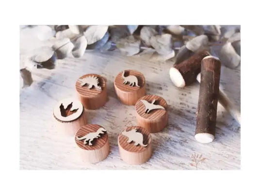 Dinosaur wooden dough stamps with for play dough and sensory play