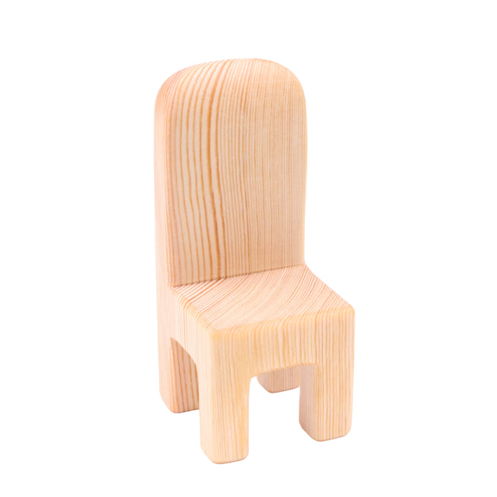 Single wooden dollhouse chair in natural pine wood for miniature furniture scenes