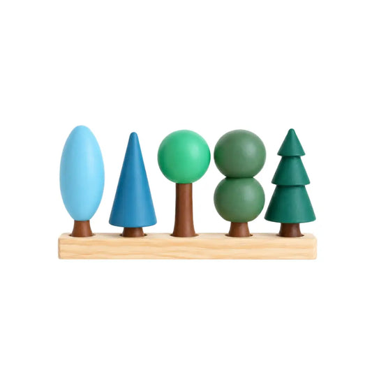 Set of five wooden small world and doll house play wooden trees