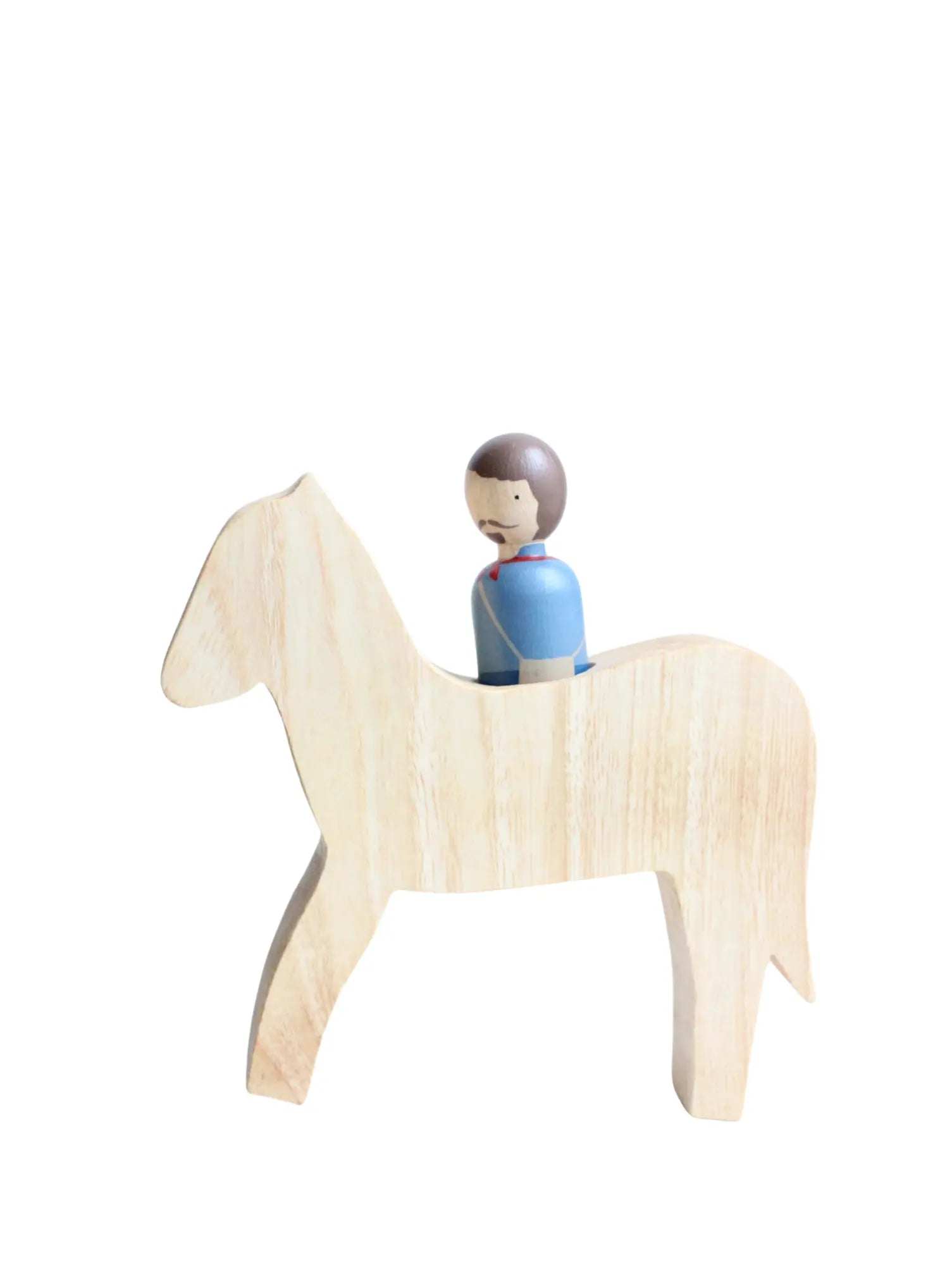 Wooden horse with a rider on a white background