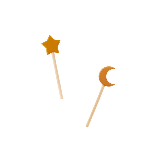 Wooden magic wand for kids with star and moon design set for imaginative play