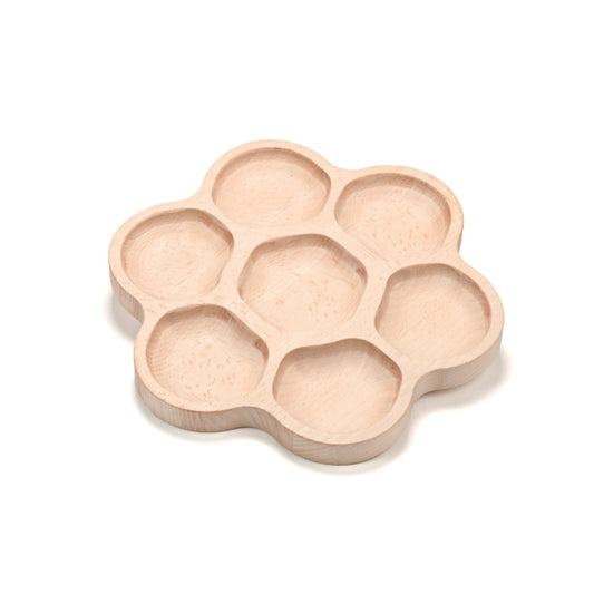 Flower shaped wooden sorting tray for Nature Play on white