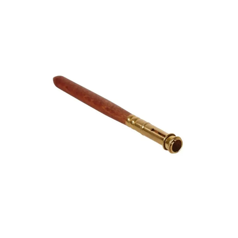wooden pencil extender for thick colored pencils showing brass grip and beechwood handle for extending short pencils