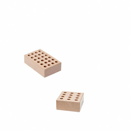 Two wooden pencil holder blocks for standard sized pencils