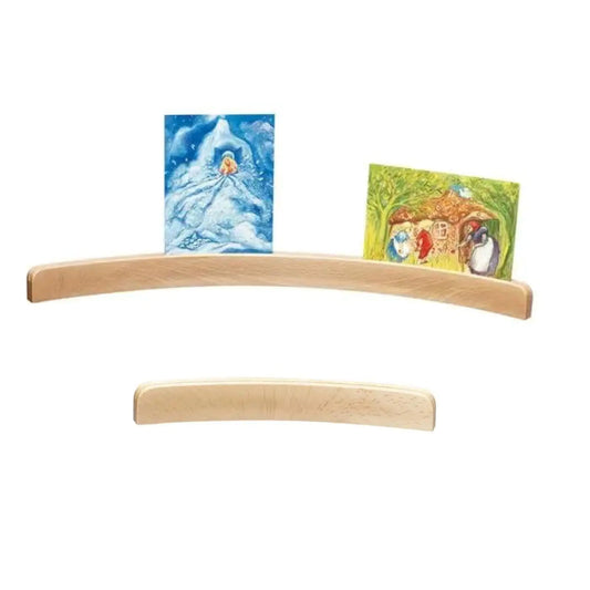 Large and Small Wooden postcard and picture holder with two postcards displayed on a white background