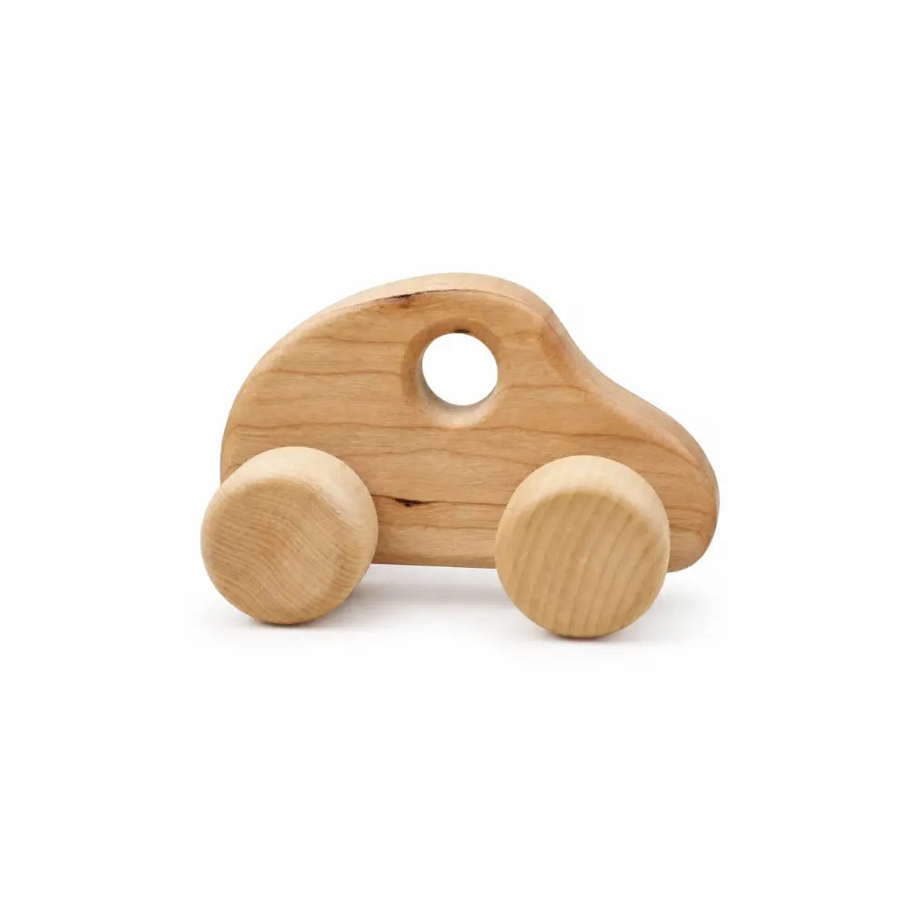 wooden push car made from cherry wood and birch wood