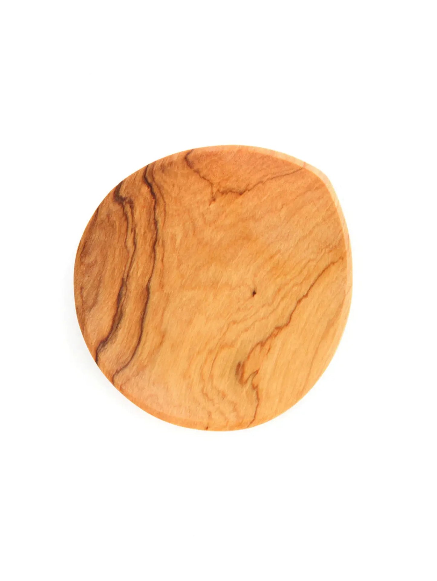Round wooden cutting board on a white background