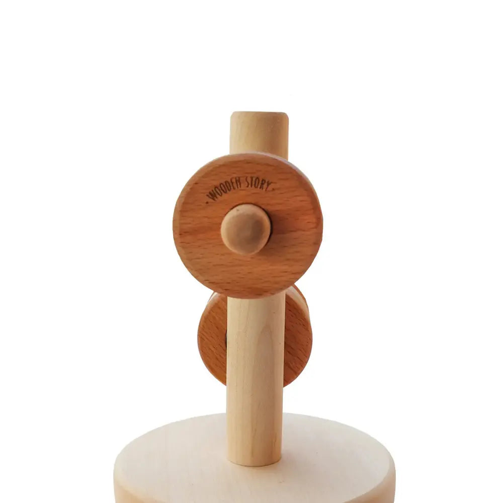 Wooden Story horizontal stacker side view with natural wooden discs