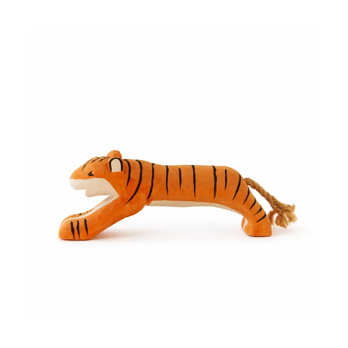 Wooden tiger toy shown on a clean white background