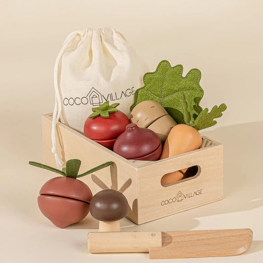 Wooden Toy Vegetables by Coco Village with play knife