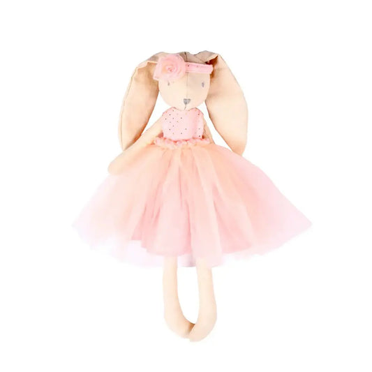 Ballerina Bunny Doll with a pink dress and tutu on a white background