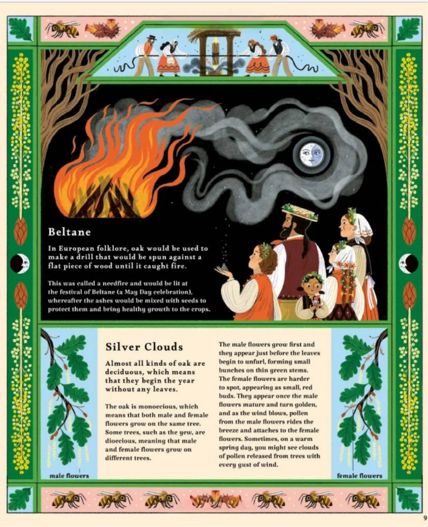 Beltane and woodland folklore page from Woodlore with seasonal stories and illustrations