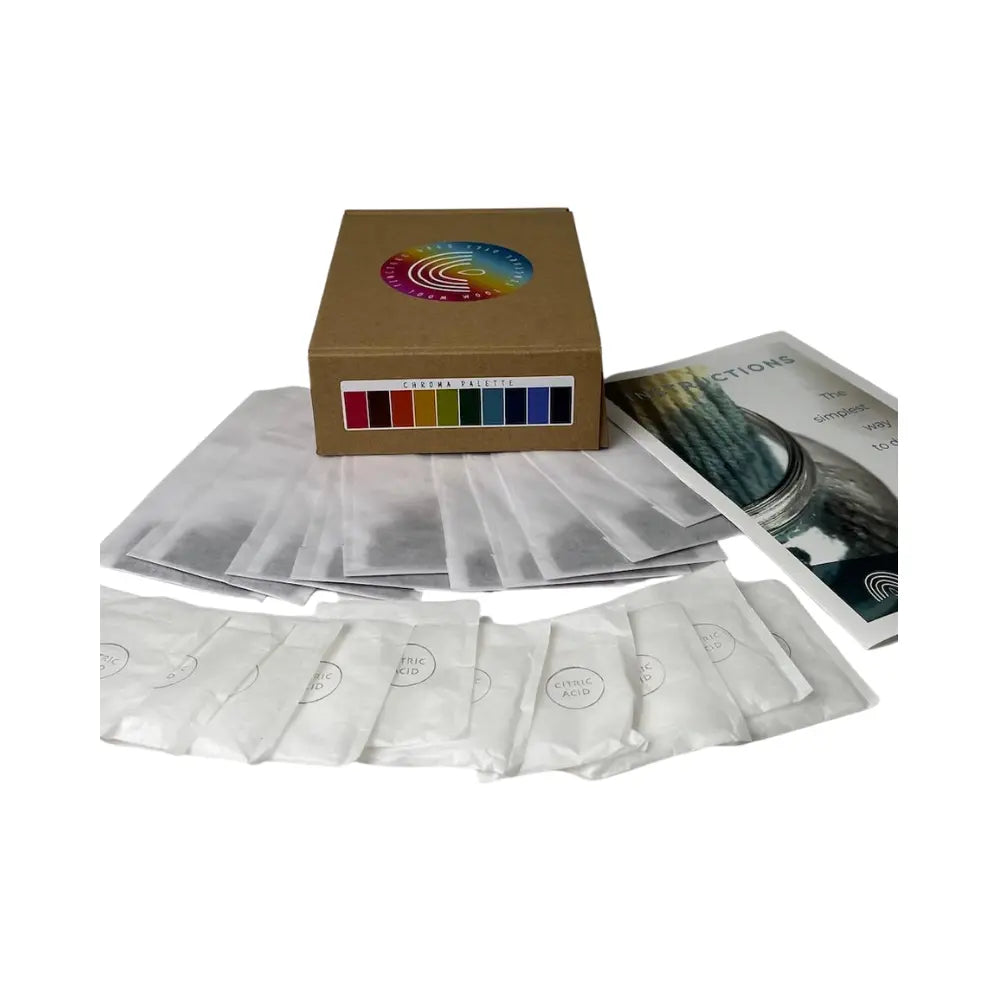 Wool Tincture tea bag dye kit for protein fibers.