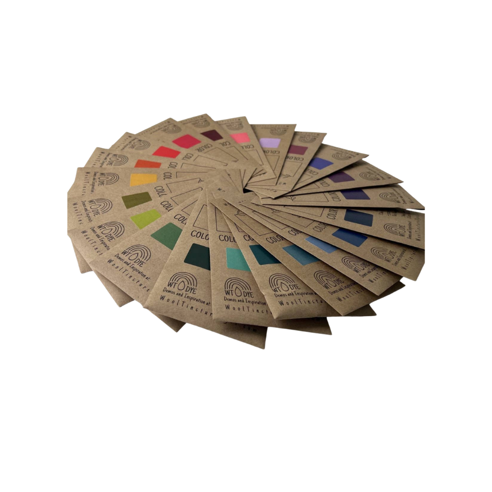 Rainbow collection of Wool Tincture tea bag dye color packs for wool, silk, alpaca, yarn, and protein fibers.